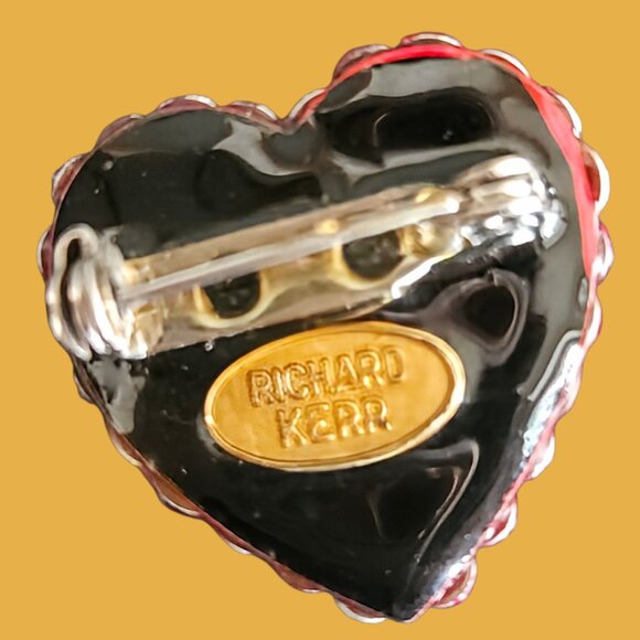 Vintage Richard Kerr Red and Pink Crystal Heart Brooch Pin - Picture 9 of 9